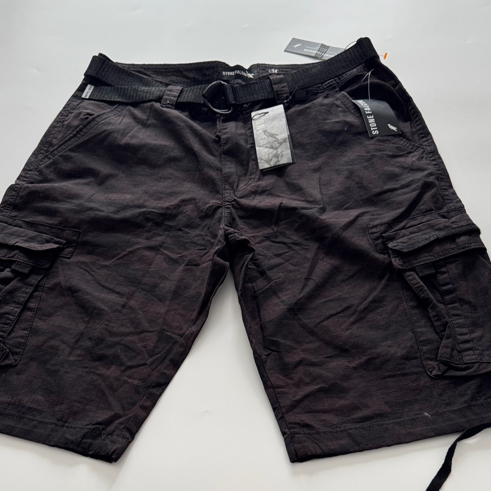 Men's Black Cargo Shorts with Web Belt
